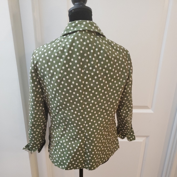 Akris Punto Green Polka Dot Cotton Snap Blazer Size US 10 - Picture 2 of 10